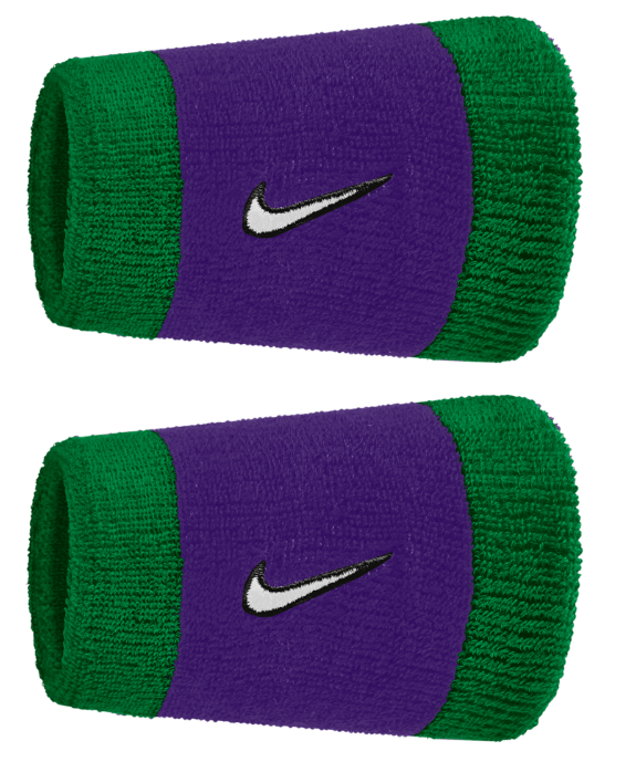 Nike Swoosh Doublewide Wristband 2 Pack - (Green/Purple)
