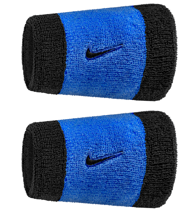 Nike Swoosh Doublewide Wristband 2 Pack - (Blue/Black)