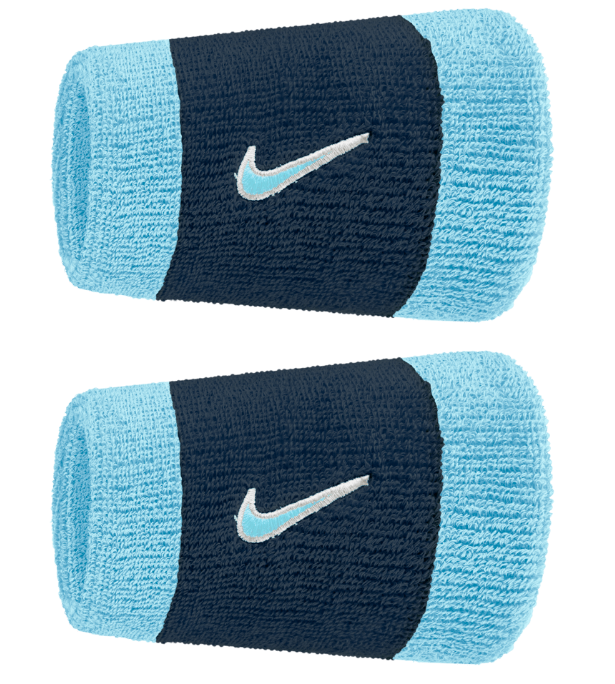 Nike Swoosh Doublewide Wristband 2 Pack - (Blue/Navy)