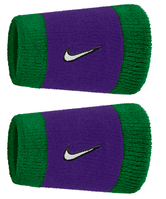 Nike Swoosh Doublewide Wristband 2 Pack - (Green/Purple)