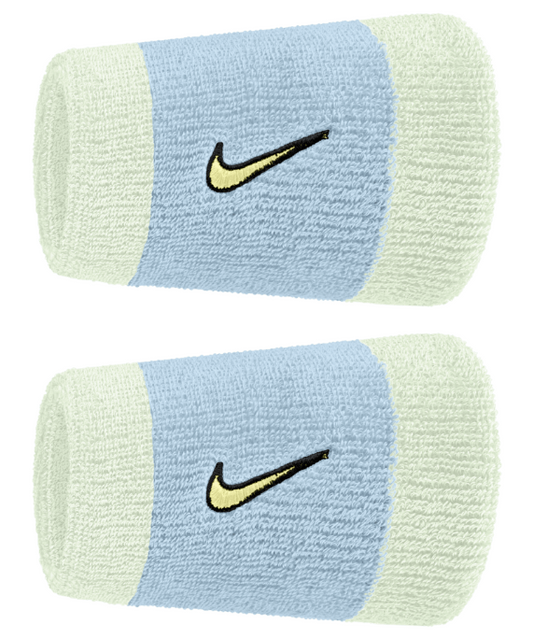 Nike Swoosh Doublewide Wristband 2 Pack - (Blue/Green)